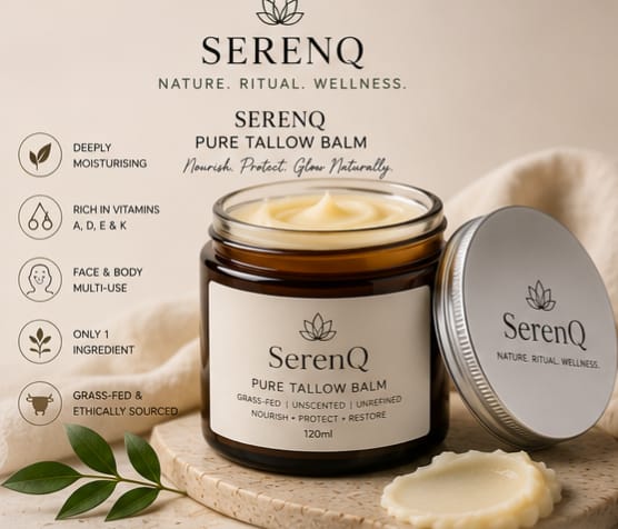 SerenQ Pure Tallow Balm 120ml — Grass-Fed, Unscented