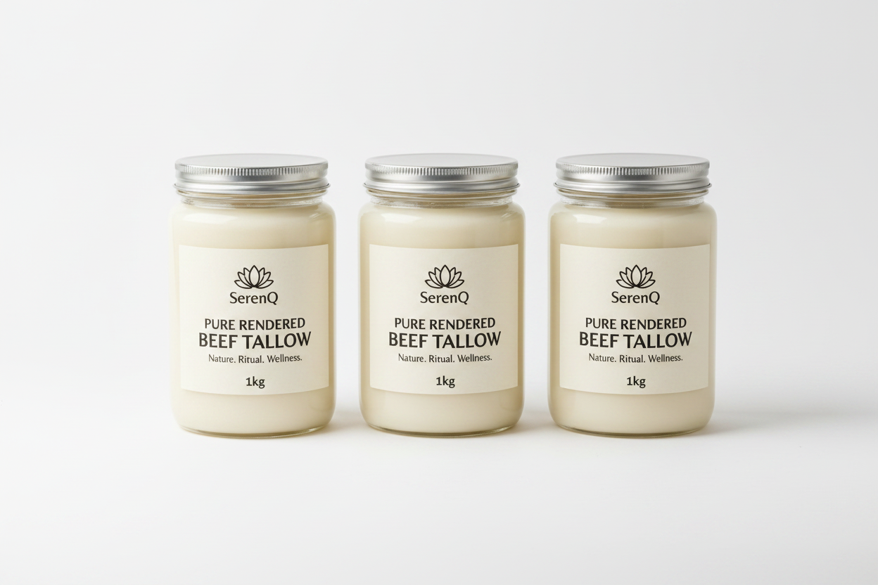 SerenQ Pure Rendered Beef Tallow 1kg – Three Jars Side by Side