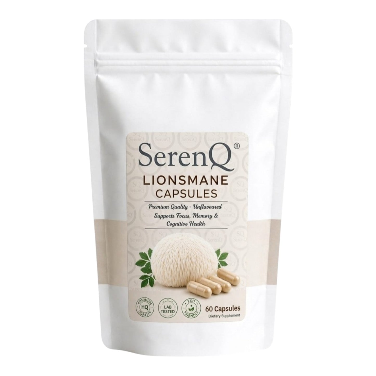SerenQ Lion's Mane Capsules | Premium Nootropic for Focus, Memory & Cognitive Health (60 Capsules)