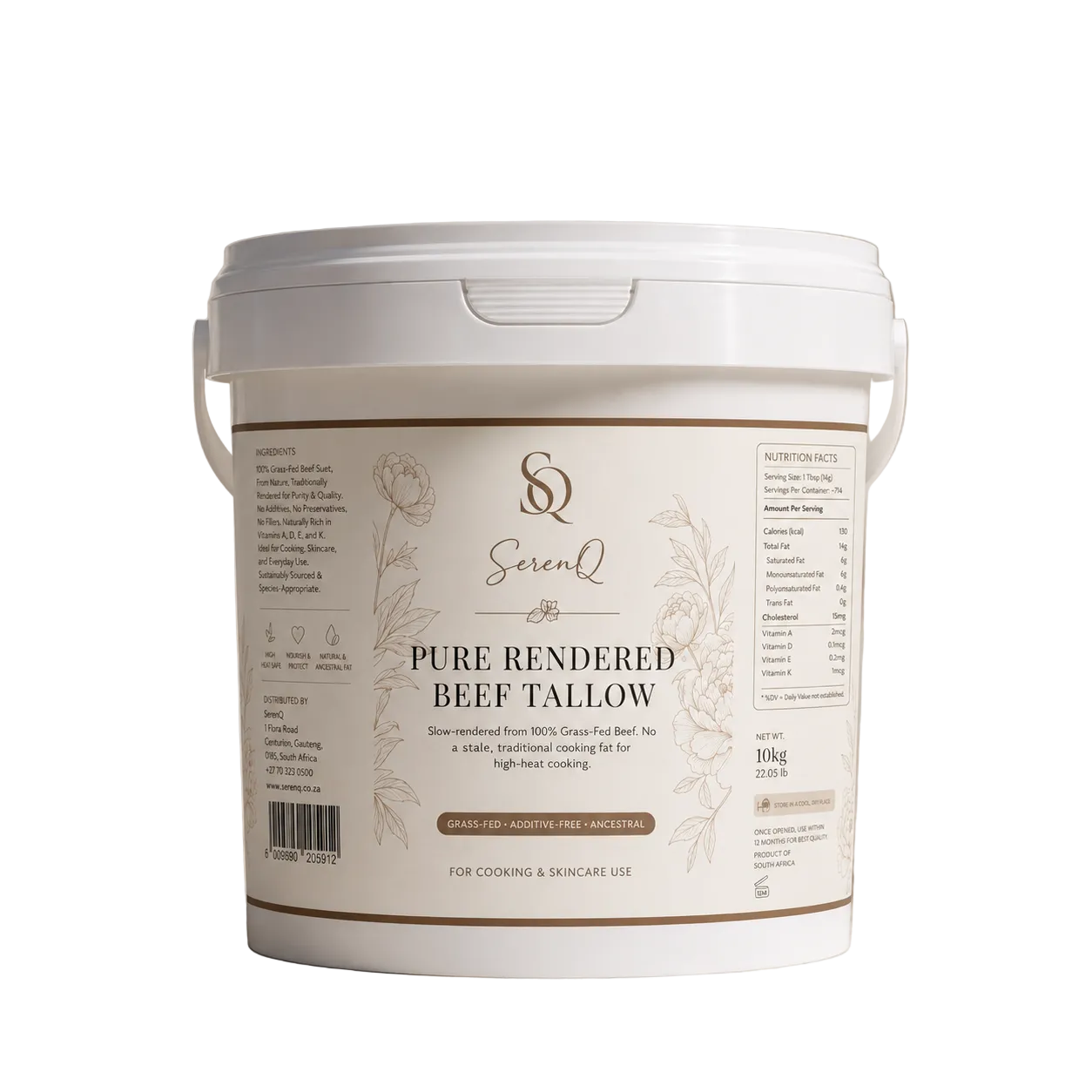 SerenQ Pure Rendered Beef Tallow 10kg Bulk Pail