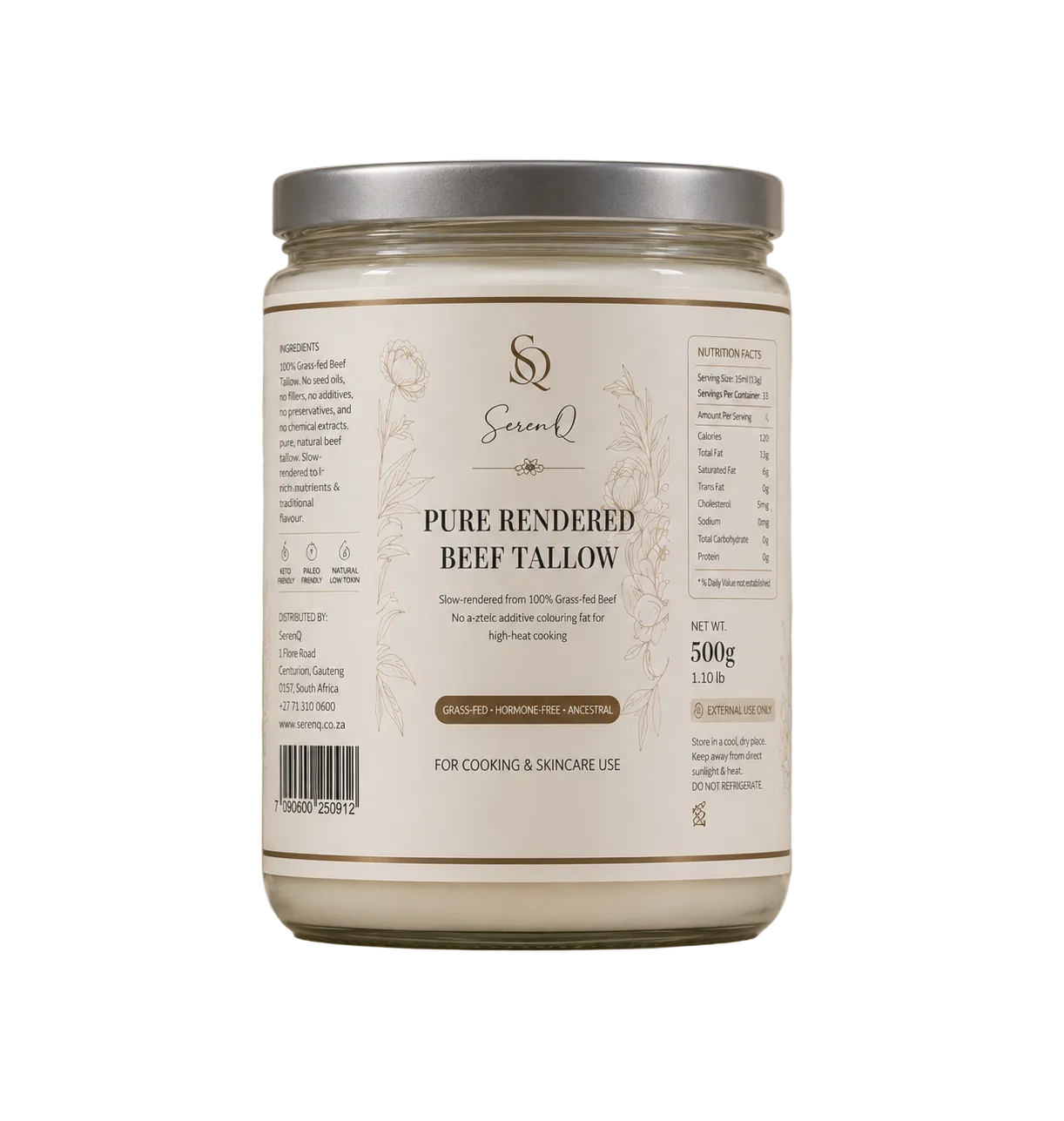 SerenQ Pure Rendered Beef Tallow – Grass-Fed, Slow-Rendered, 500g