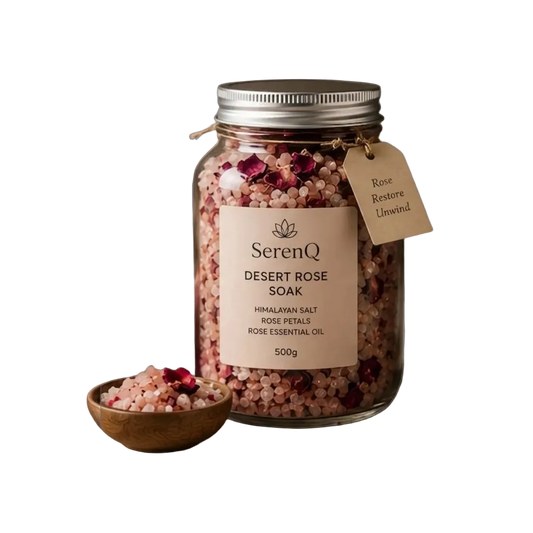 SerenQ Desert Rose Soak 500g — Himalayan Salt, Rose Petals & Rose Essential Oil