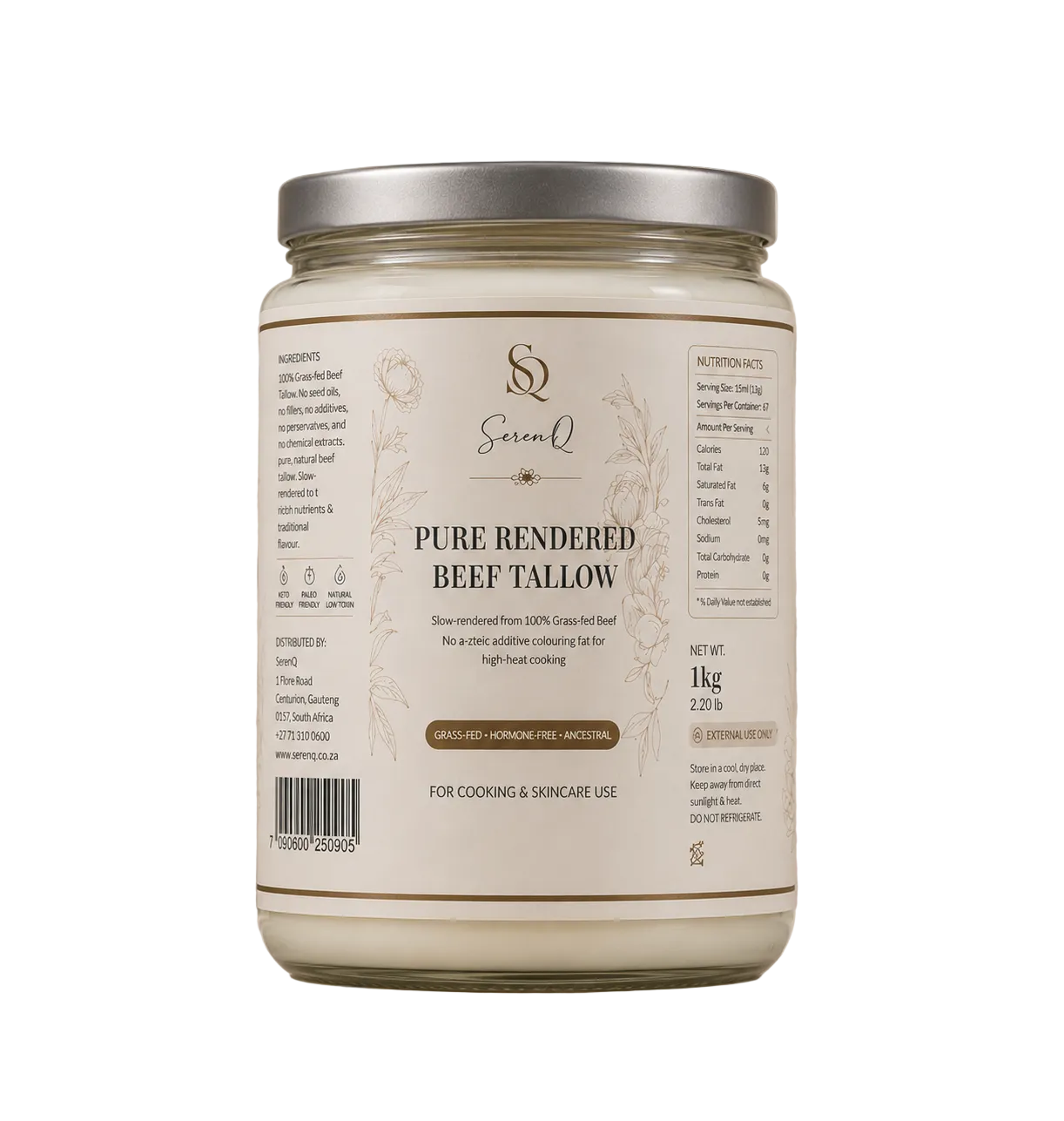 SerenQ Pure Rendered Beef Tallow – Grass-Fed, Slow-Rendered, 500g