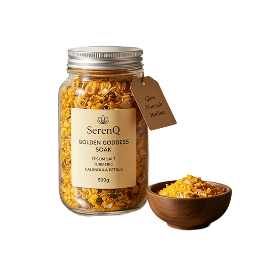 SerenQ Golden Goddess Soak 500g — Epsom Salt, Turmeric & Calendula Petals