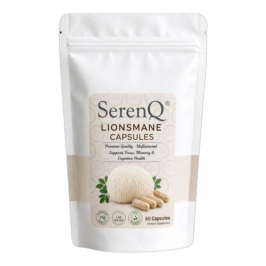 SerenQ Lion's Mane Capsules | Premium Nootropic for Focus, Memory & Cognitive Health (60 Capsules)