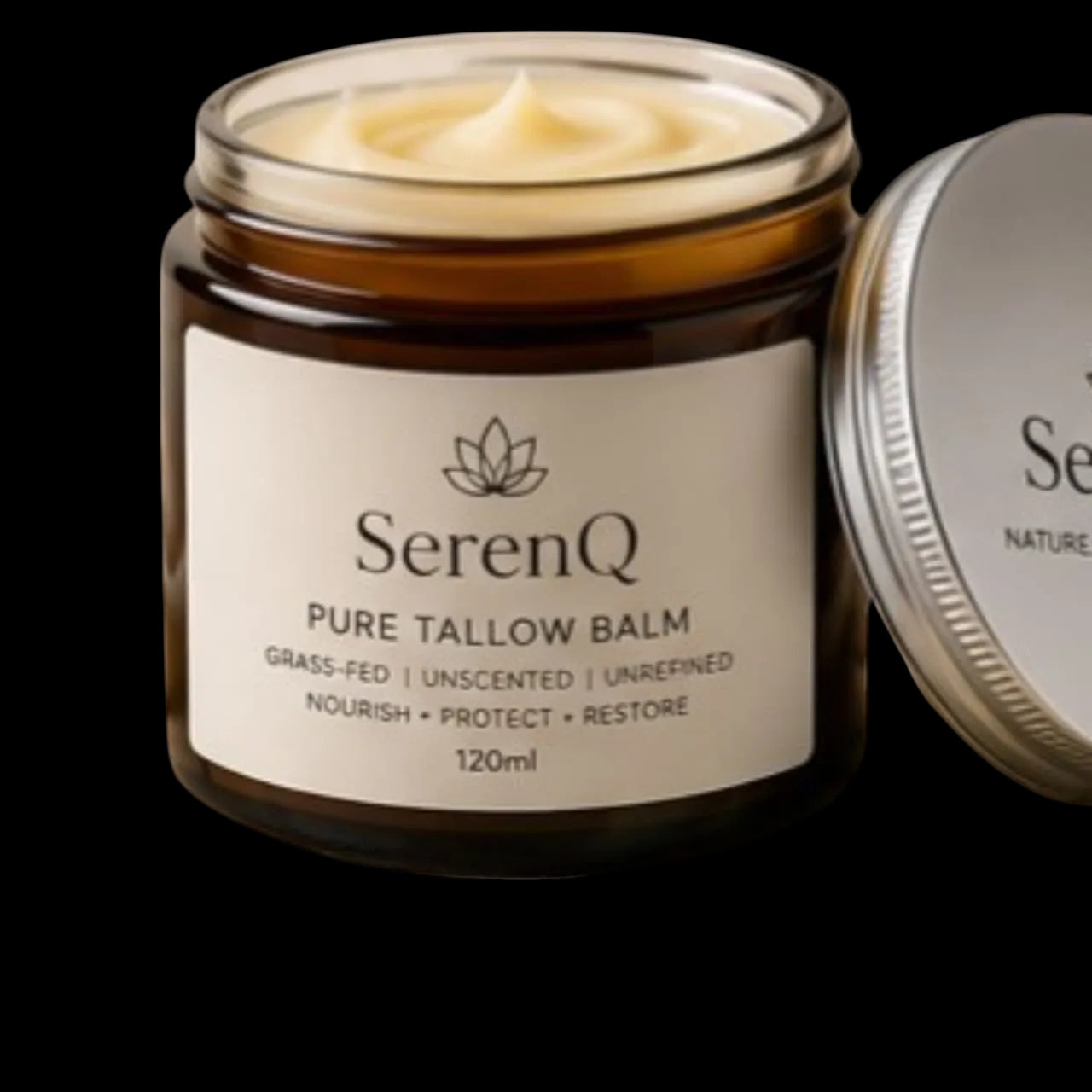 SerenQ Pure Tallow Balm 120ml — Grass-Fed, Unscented