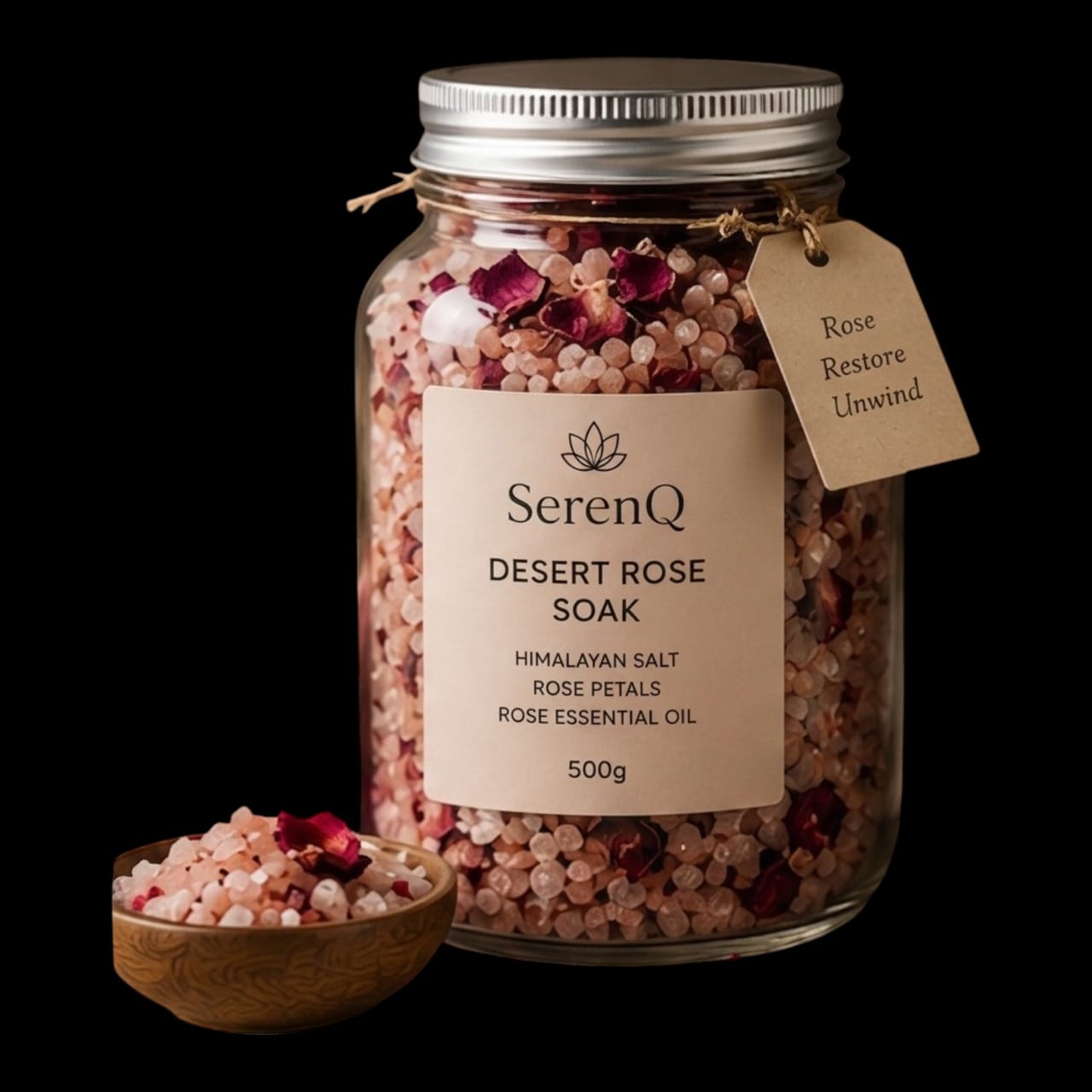 SerenQ Desert Rose Soak 500g — Himalayan Salt, Rose Petals & Rose Essential Oil