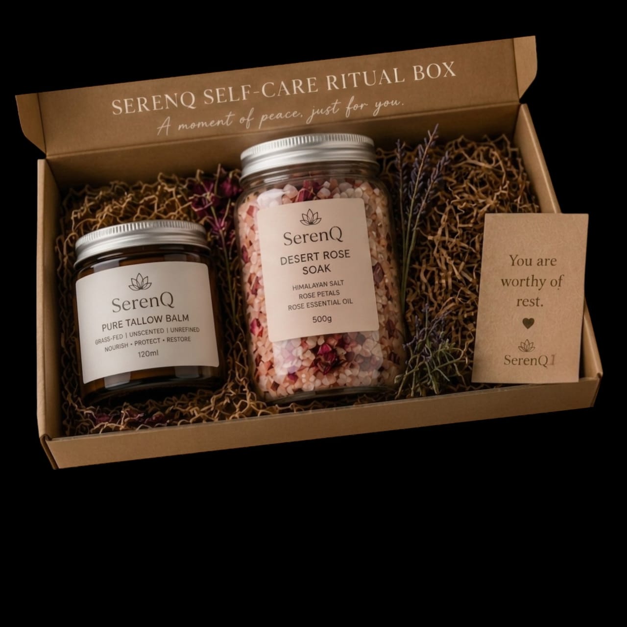 SerenQ Self-Care Ritual Box — Pure Tallow Balm & Desert Rose Soak