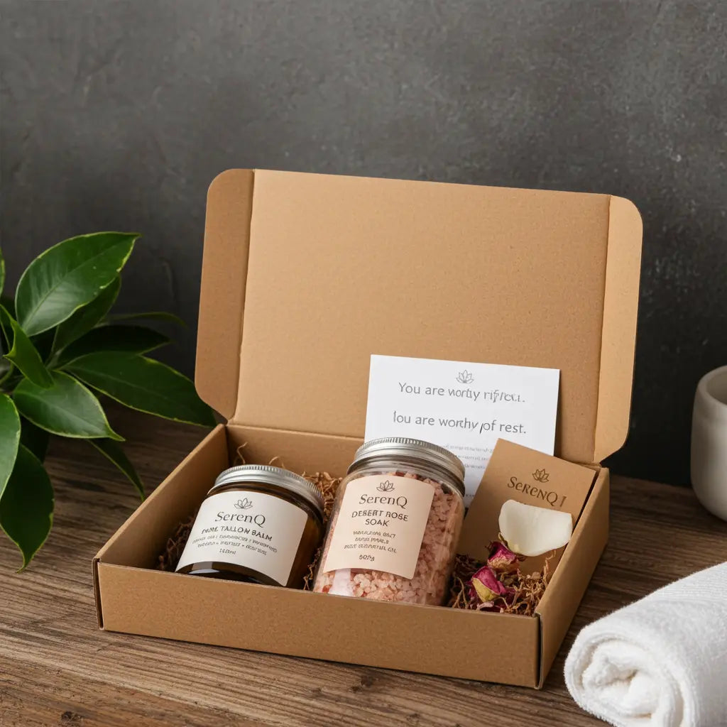 SerenQ Self-Care Ritual Box — Pure Tallow Balm & Desert Rose Soak SerenQ