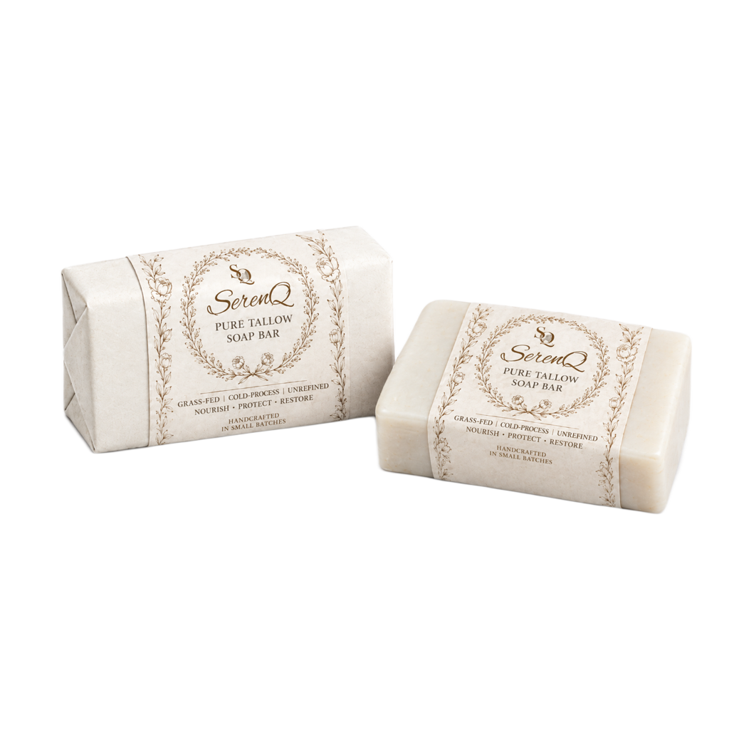 SerenQ Grass-Fed Tallow Soap Bar | Natural Cold-Process Soap | Set of 2