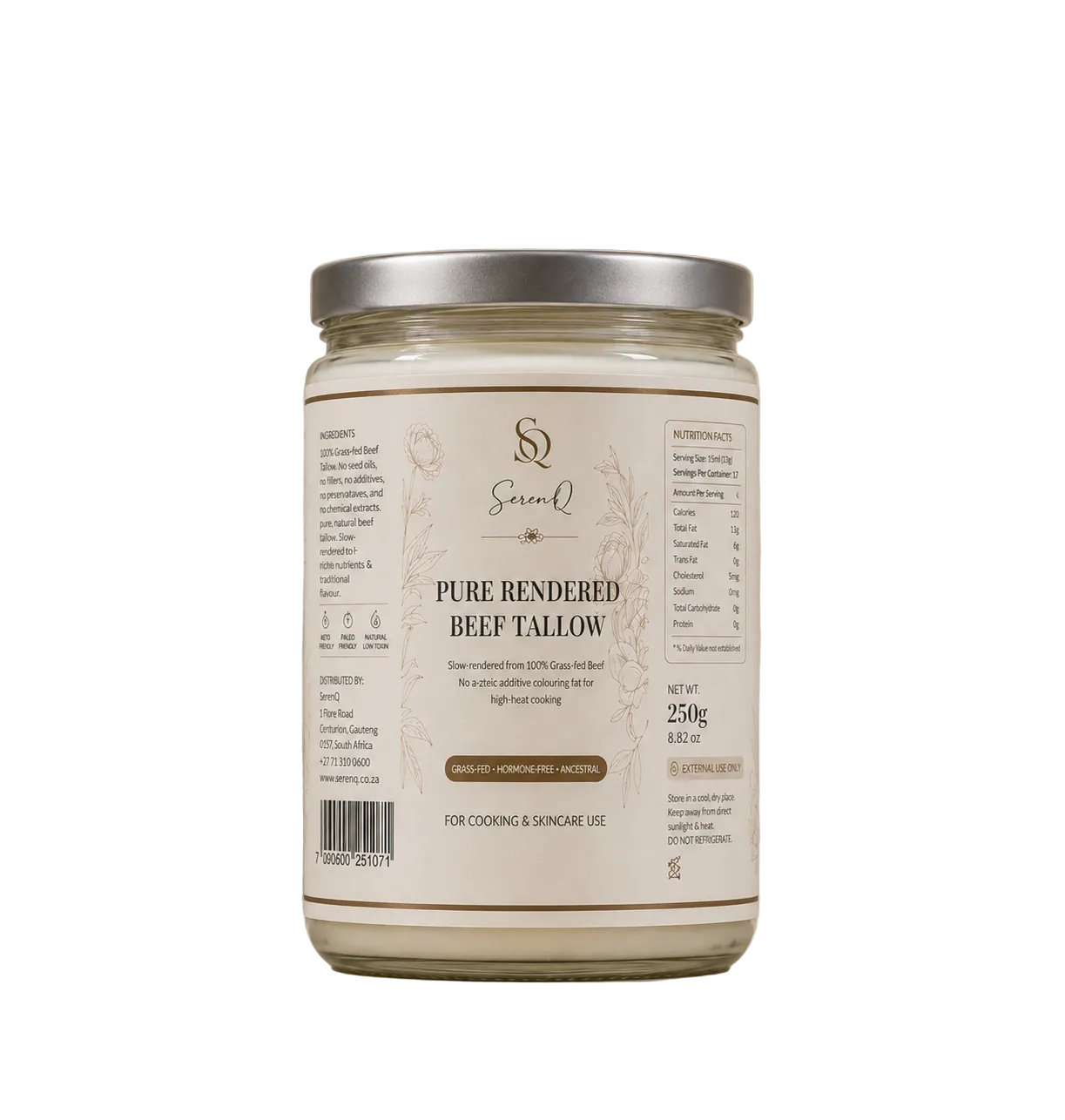 SerenQ Pure Rendered Beef Tallow – Grass-Fed, Slow-Rendered, 500g