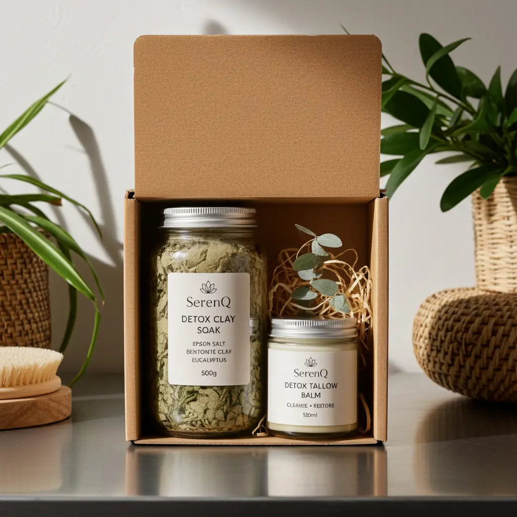 SerenQ Ritual Box — Clay Bath Soak & Tallow Balm gift set