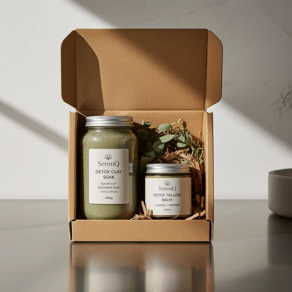 SerenQ Ritual Box — Clay Bath Soak & Tallow Balm gift set