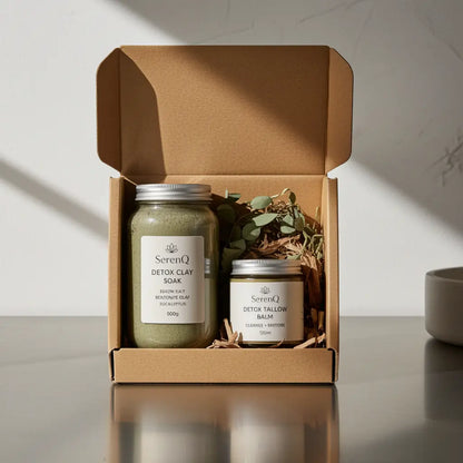 SerenQ Ritual Box — Clay Bath Soak & Tallow Balm gift set