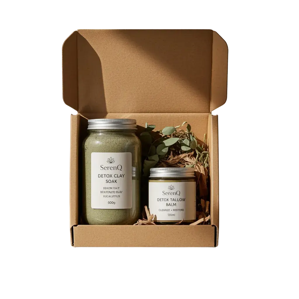 SerenQ Ritual Box — Clay Bath Soak & Tallow Balm gift set