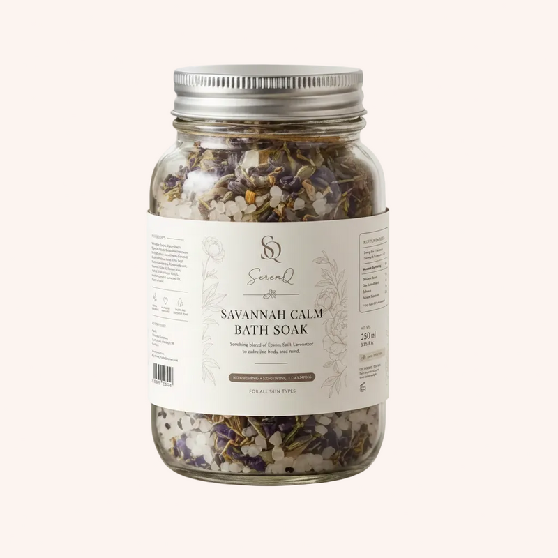 Savannah Calm Bath Soak – Peony Label Design on Jar