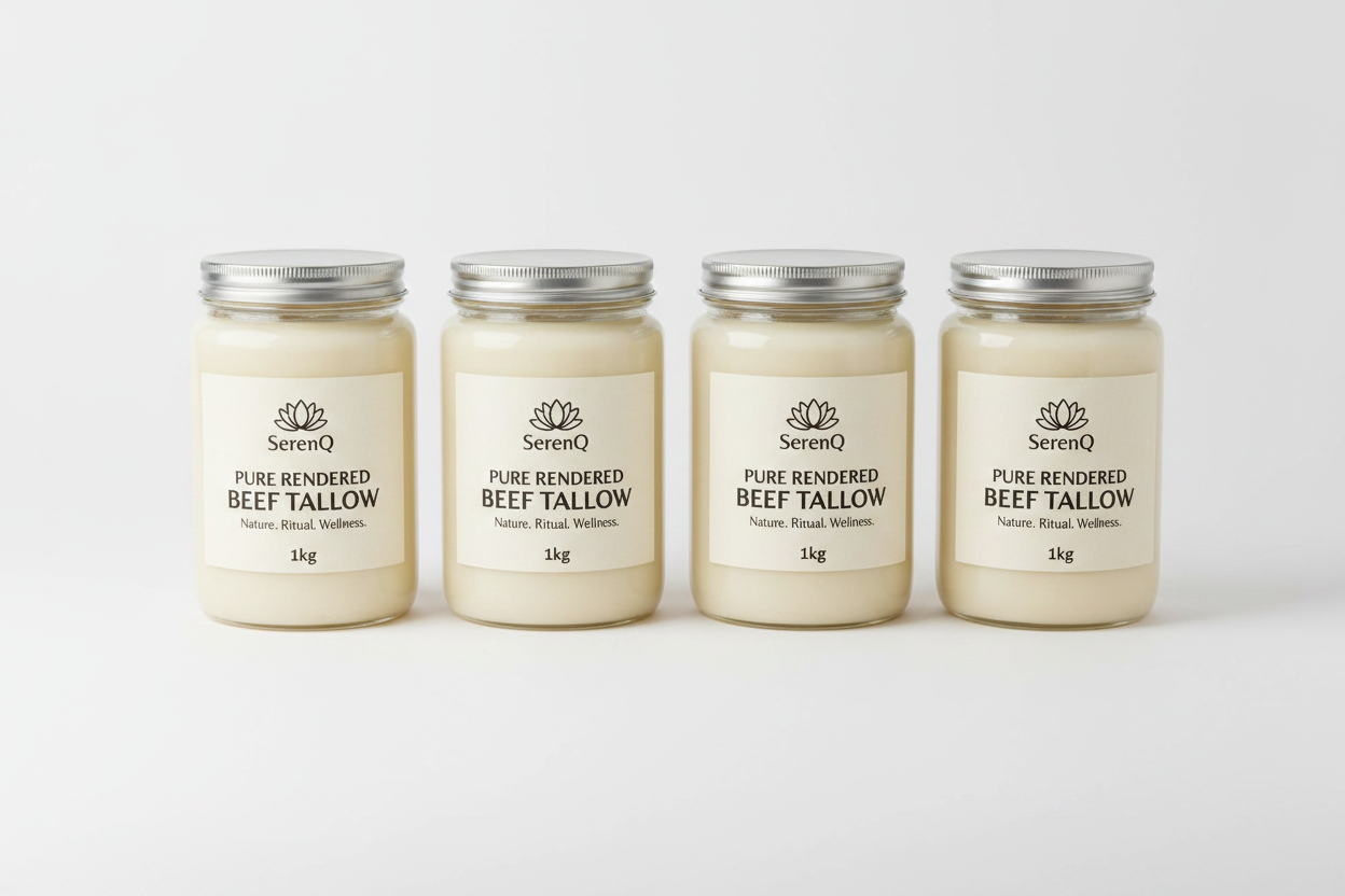 SerenQ Pure Rendered Beef Tallow 1kg – Four Jars Side by Side