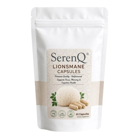 SerenQ Lion's Mane Capsules | Premium Nootropic for Focus, Memory & Cognitive Health (60 Capsules)