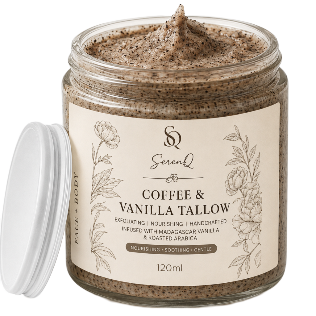 SerenQ Coffee & Vanilla Tallow Body Scrub – 120ml