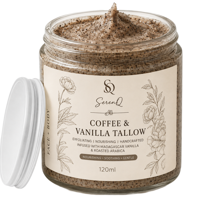 SerenQ Coffee & Vanilla Tallow Body Scrub – 120ml